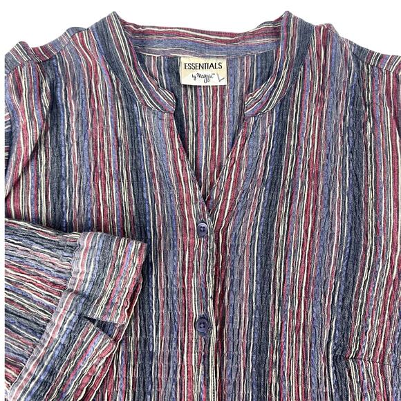 Essentials 18/20 Striped Button Down Blouse Crinkle Gauzy 3/4 Sleeve Coastal - Picture 1 of 8